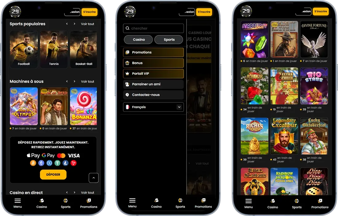 Casino 29Black sur mobile